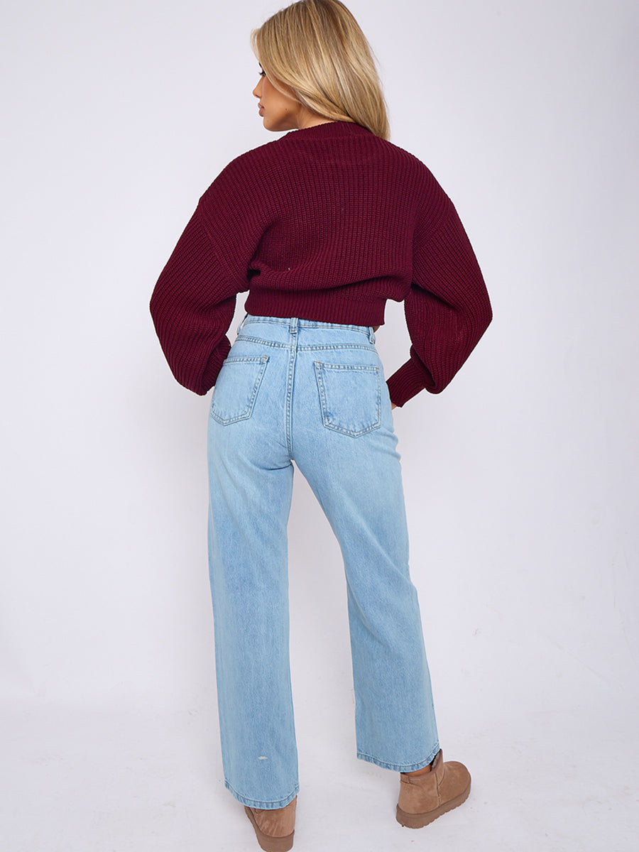 Diamante Crucifix Detail Straight Leg Denim Jeans