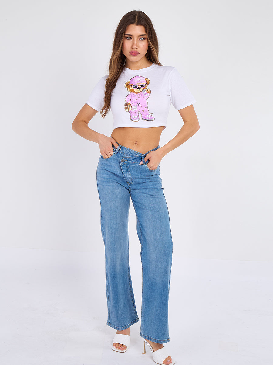 Sassy Print Teddy Graphic Crop Top