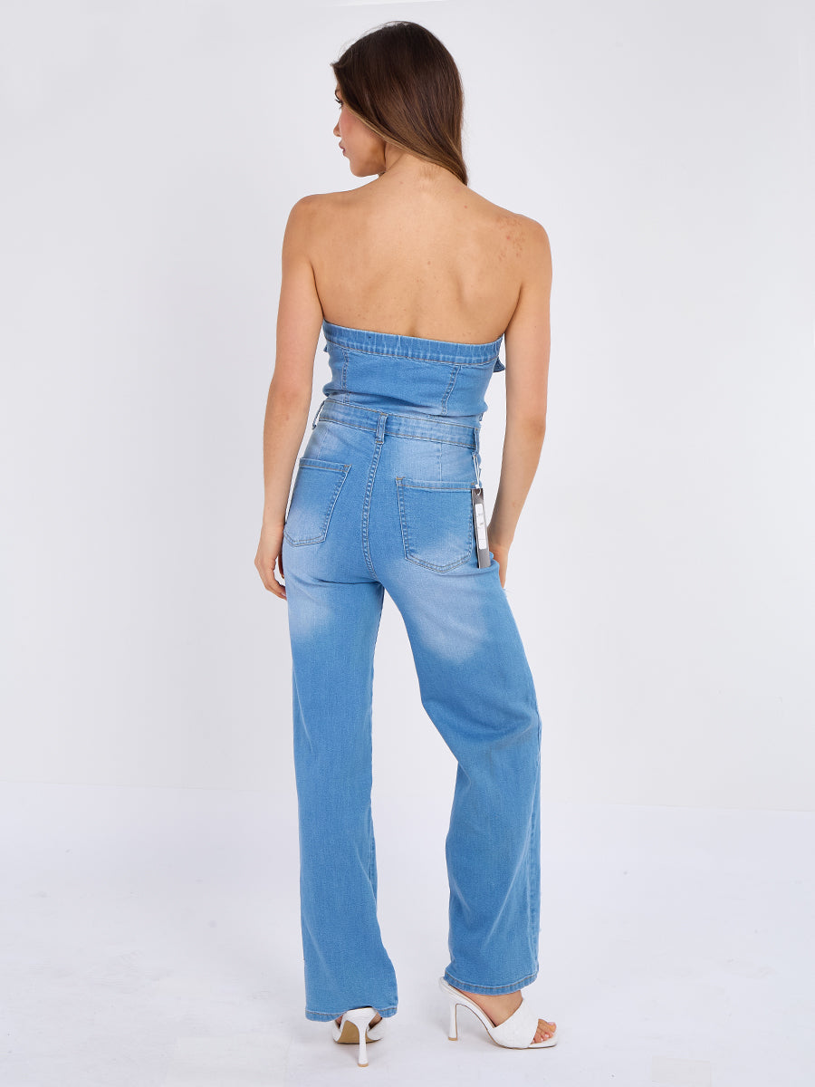 Cross Patch Bandeau Denim Jumpsuit