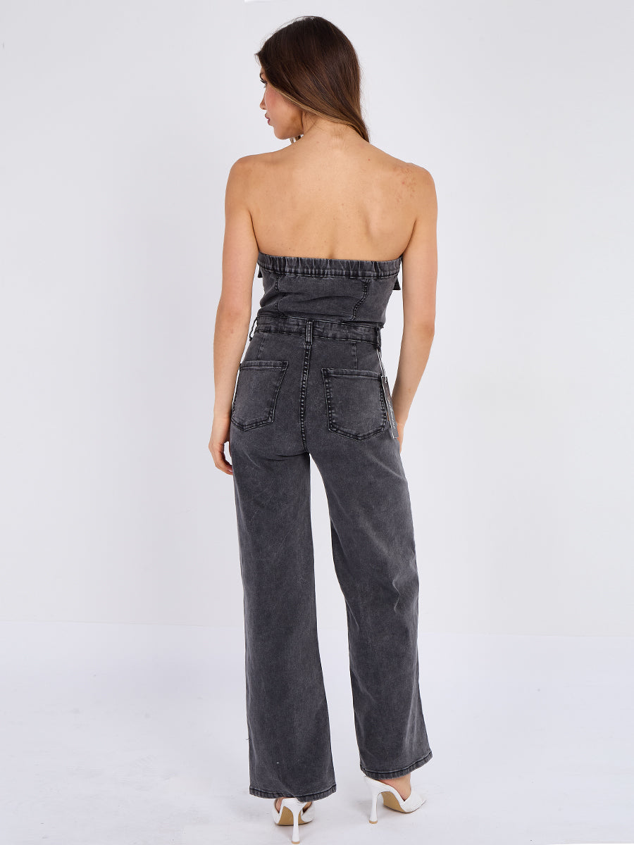 Cross Patch Bandeau Denim Jumpsuit