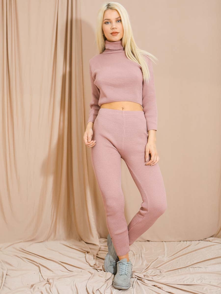 Roll Neck Knitted Ribbed Co-ord