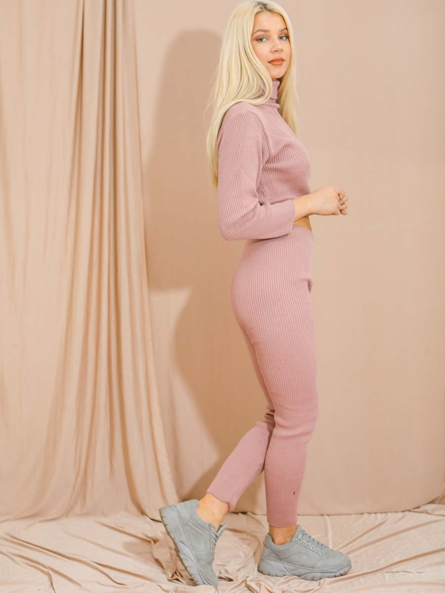 Roll Neck Knitted Ribbed Co-ord