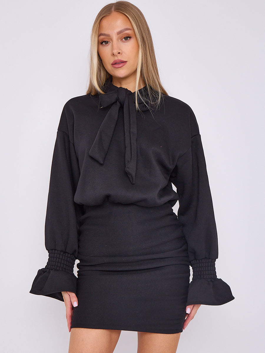 Puff Detail Ruched Fleece Dress