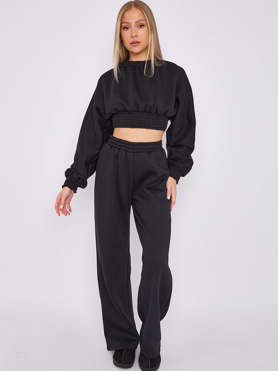 Long Sleeve Crop Top & Wide Leg Trouser Fleece Co-ord