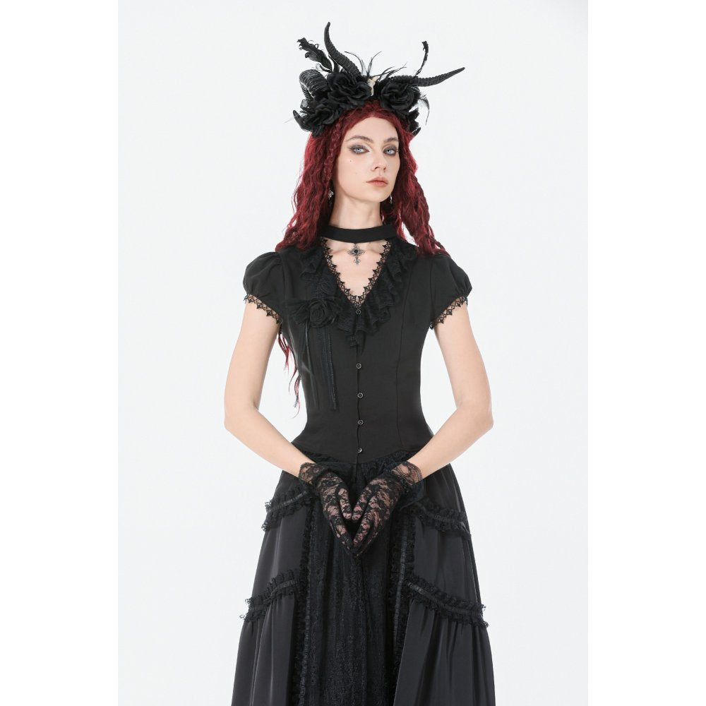 Dark in Love Courtly Cross Gem Gothic Blouse