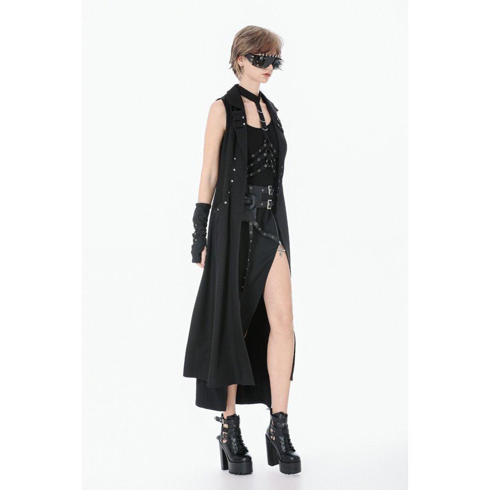 Dark in Love Collete Punk Sleeveless Long Fitted Coat