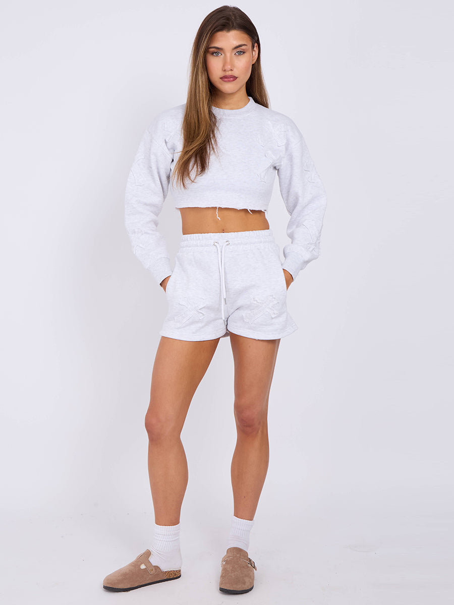 Cross Patch Cropped Sweatshirt & Shorts Fleece Co-ord