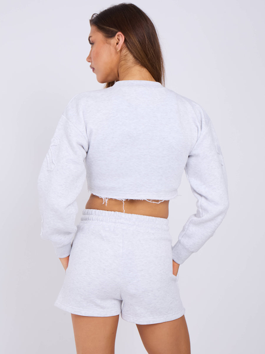 Cross Patch Cropped Sweatshirt & Shorts Fleece Co-ord