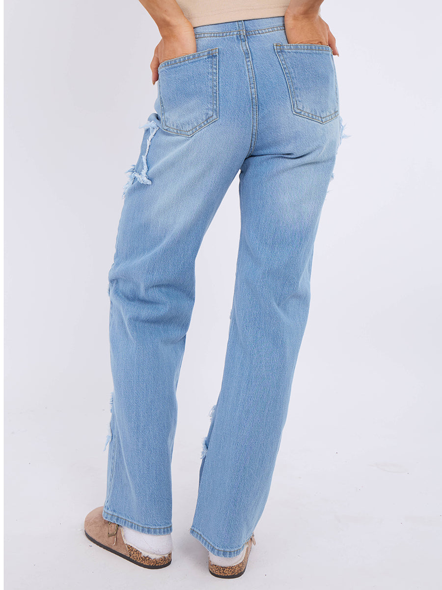 Embroidery Star Straight Leg Denim Jeans