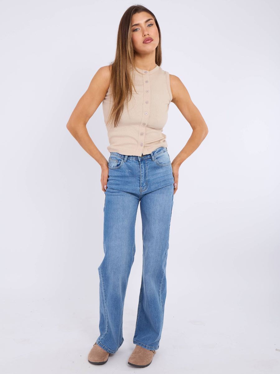 Straight Leg Denim Jeans With Cross Detail