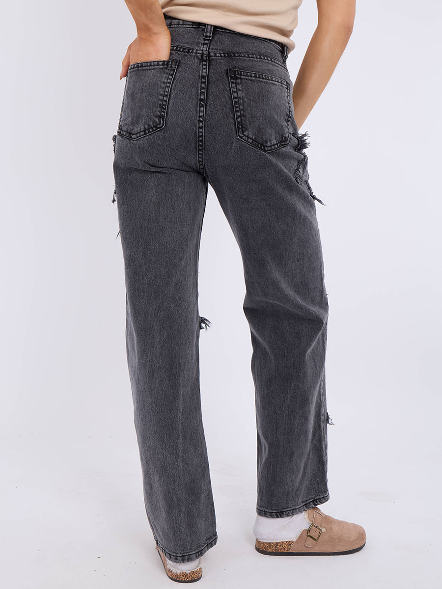 Embroidery Star Straight Leg Denim Jeans