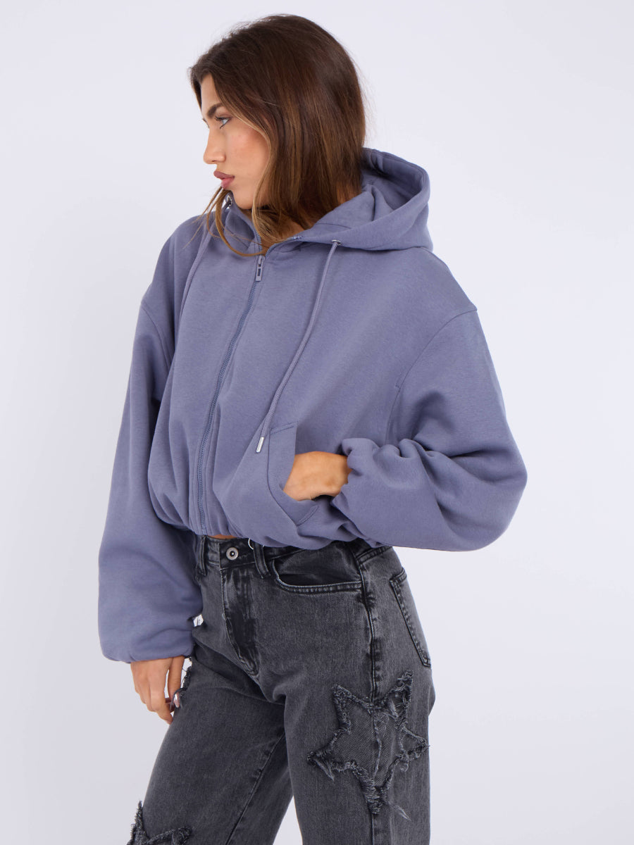 Bubble Hem Cropped Fleece Lined Jacket