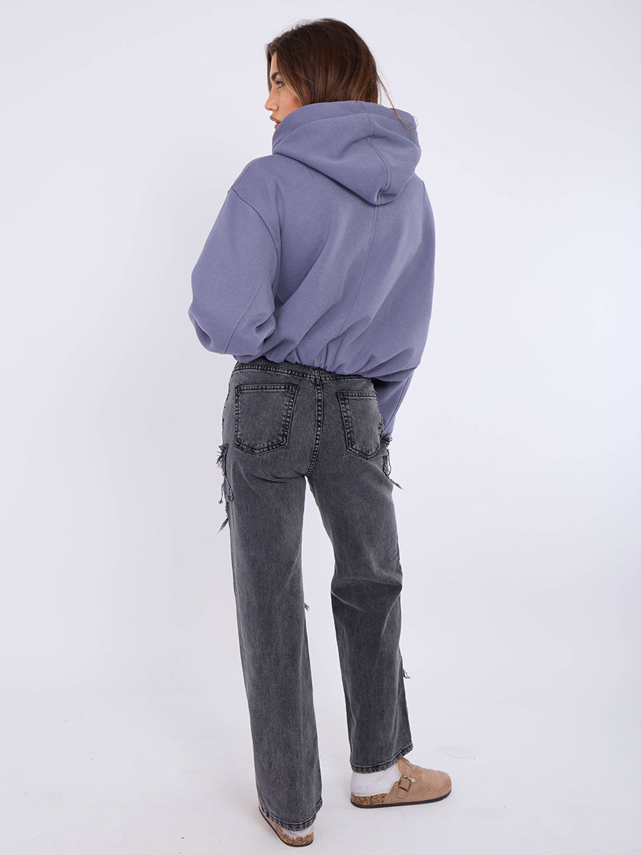 Bubble Hem Cropped Fleece Lined Jacket