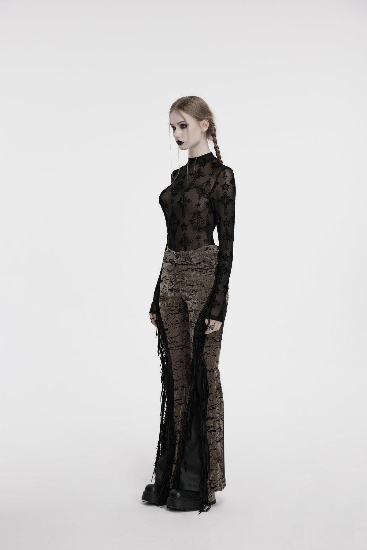 Punk Rave Ravena Cross Flocking Mesh Top