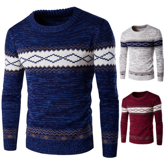 Ethnic Style Color Block Sweater – Warm Knit Pullover