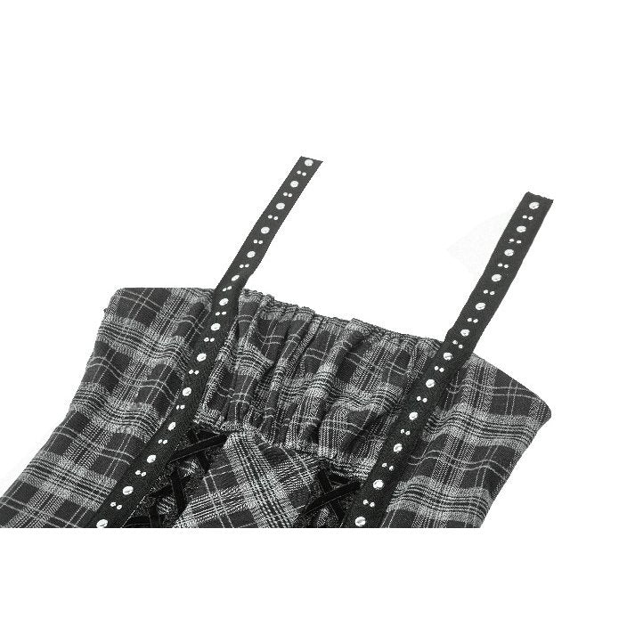 Dark in Love Ida Punk Grey Tartan Metal Studded Dress