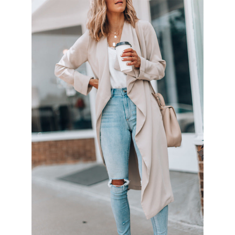 Fall Winter Fashion Solid Color Mid-length Trench Coat