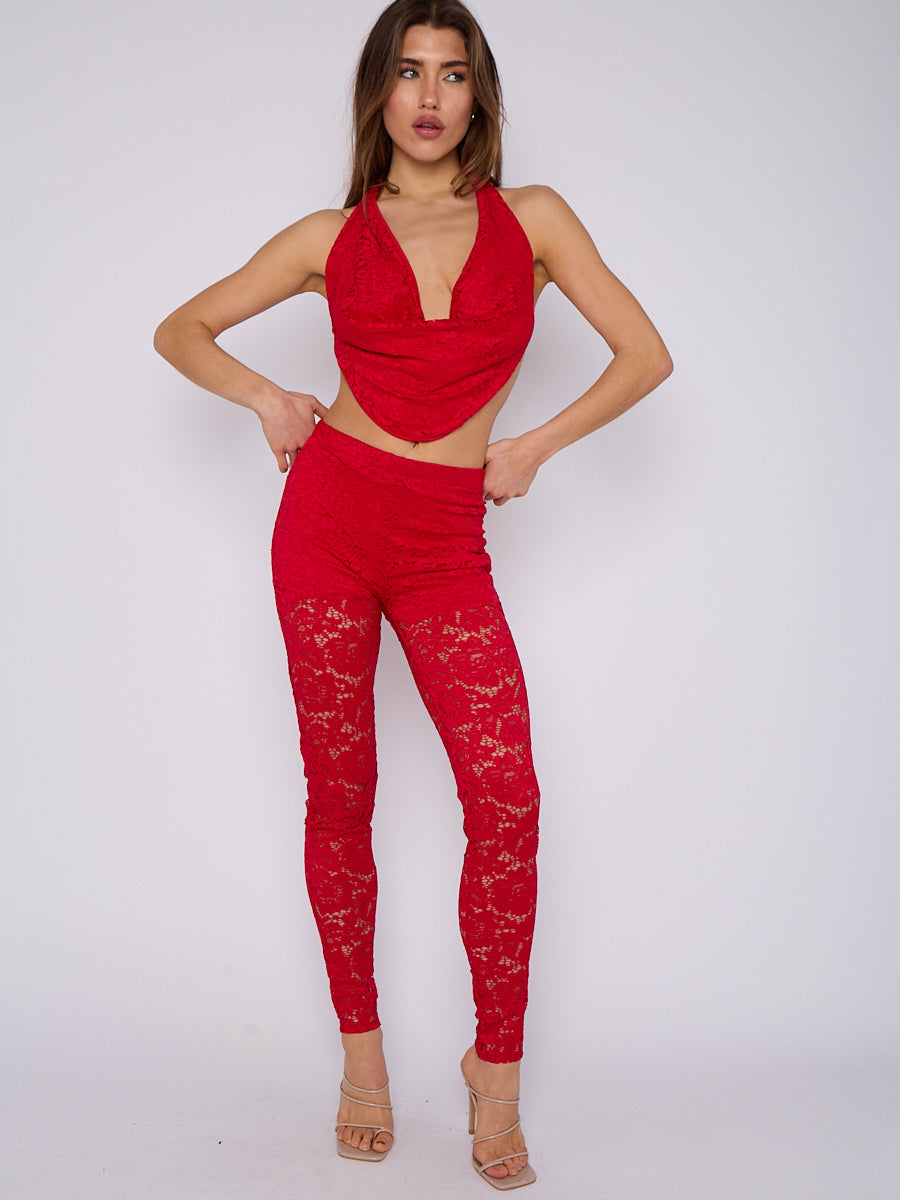 Lace Detail Tie-up Bralet & Trouser Co-ord