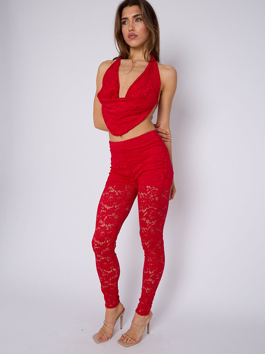 Lace Detail Tie-up Bralet & Trouser Co-ord