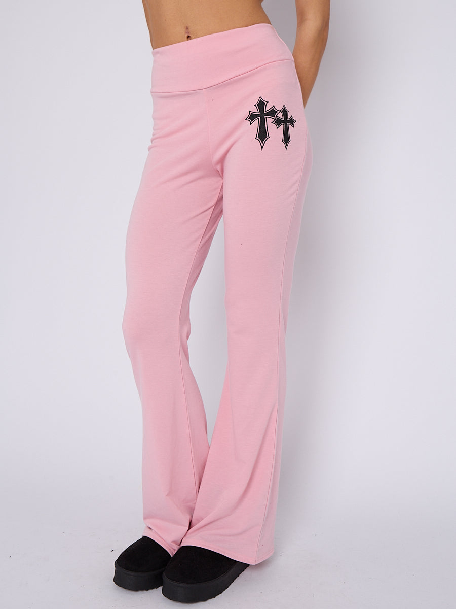Crucifix Graphic Crop Top & Flare Trouser Co-ord