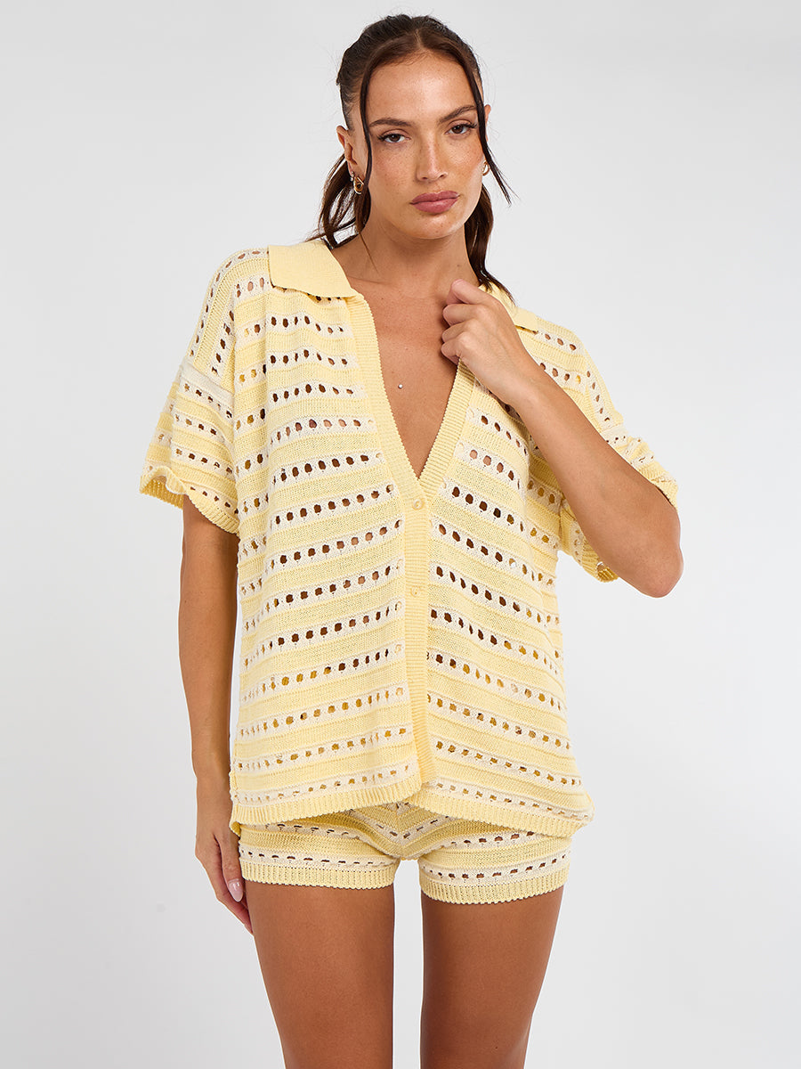 Stripe Crochet Knitted Top and Mirco Shorts