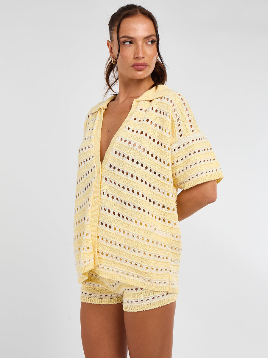 Stripe Crochet Knitted Top and Mirco Shorts
