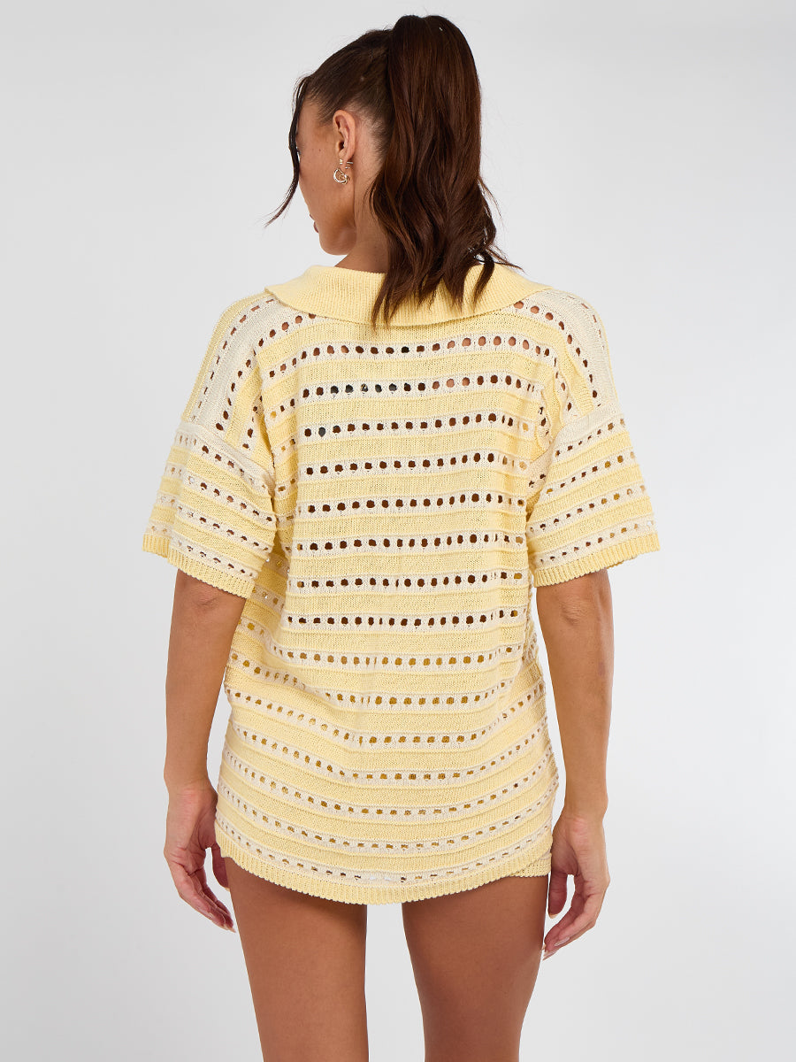 Stripe Crochet Knitted Top and Mirco Shorts