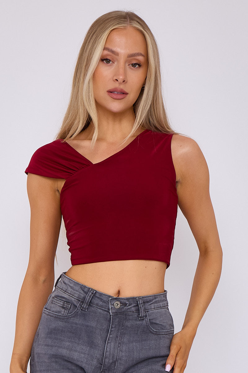 Ruched Slinky Strap Crop Top