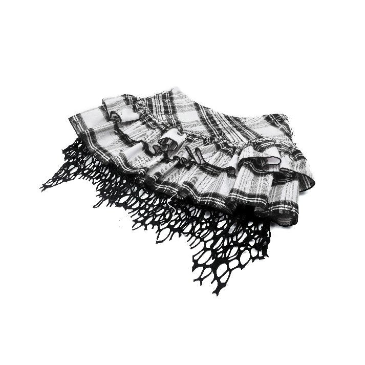 Dark in Love Quinn Punk Black and White Checkered Asymmetrical Messy Net Skirt