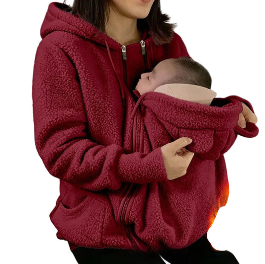 Corduroy Hooded Sweatshirt With Baby-pocket Women's Thickened Zip-up Jacket For Parent-Child Matching Outfits