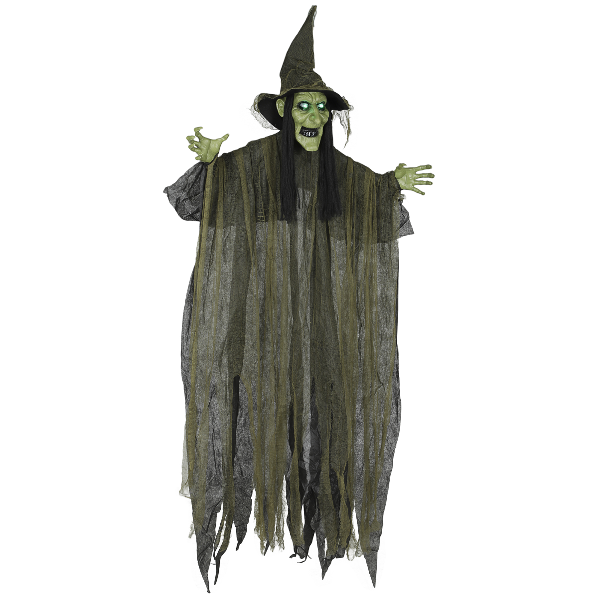 Outsunny Voice Activated Halloween Animatronics Hanging Witch, Green
