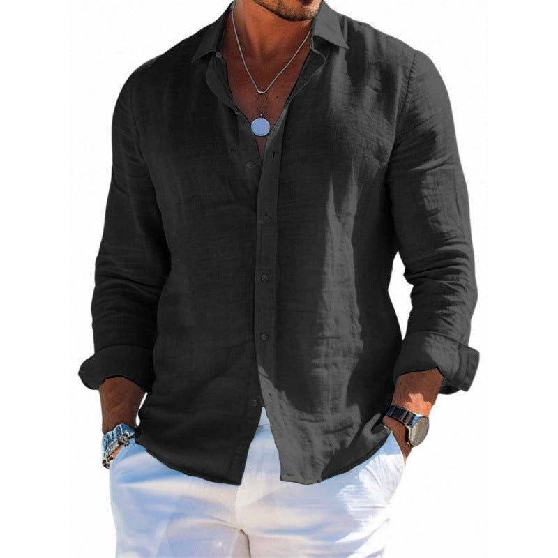 Men's Long Sleeve Shirt Casual Loose Lapel Button Top Solid Color Plus Size Blouse Clothing