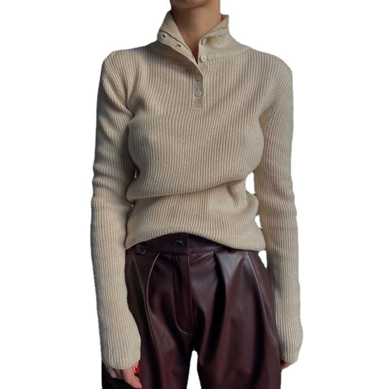 Retro Breasted Half Turtleneck Pullover Base Sweater