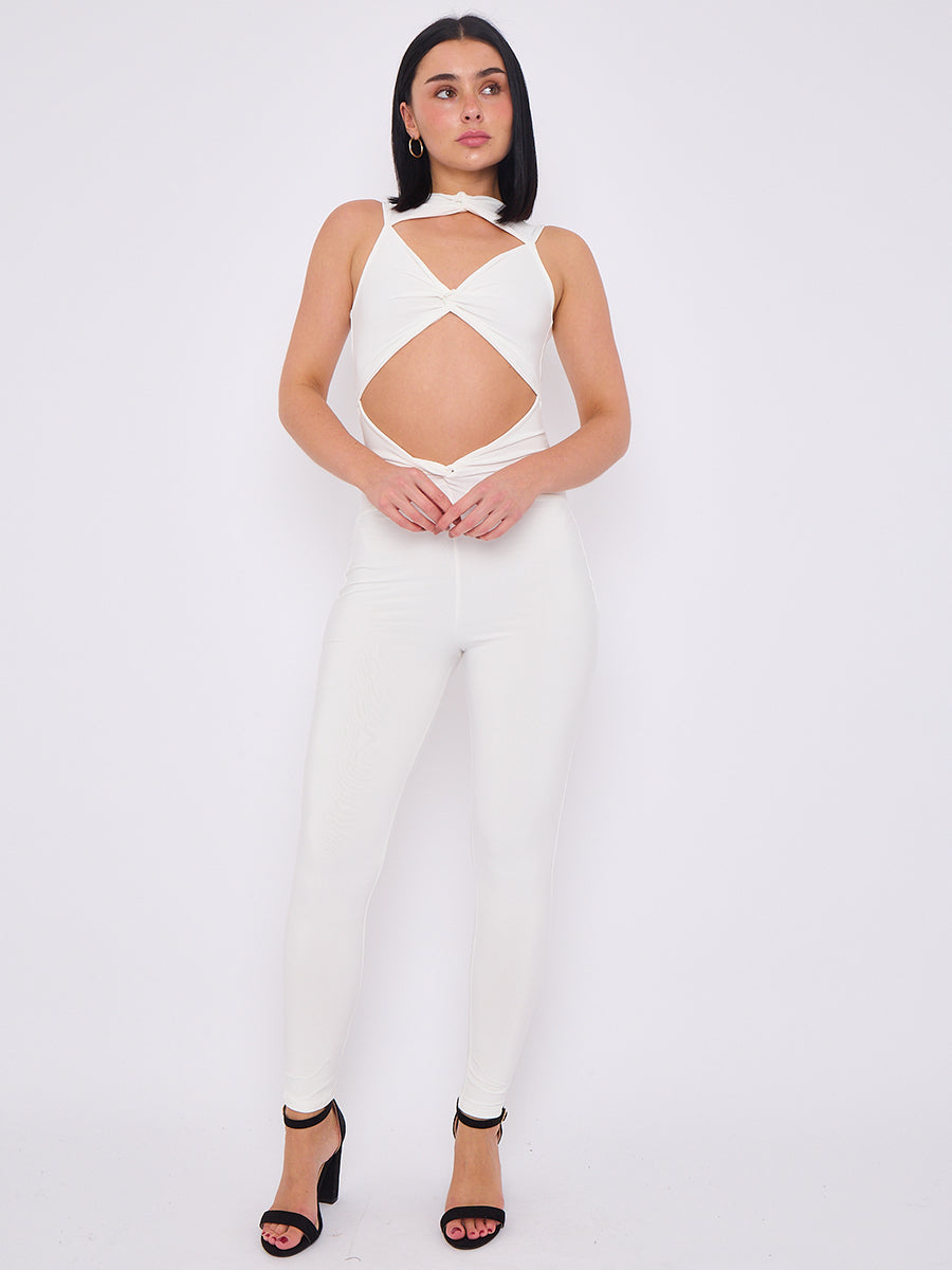 Tie Knot Detail Cut Out Slinky Jumpsuit