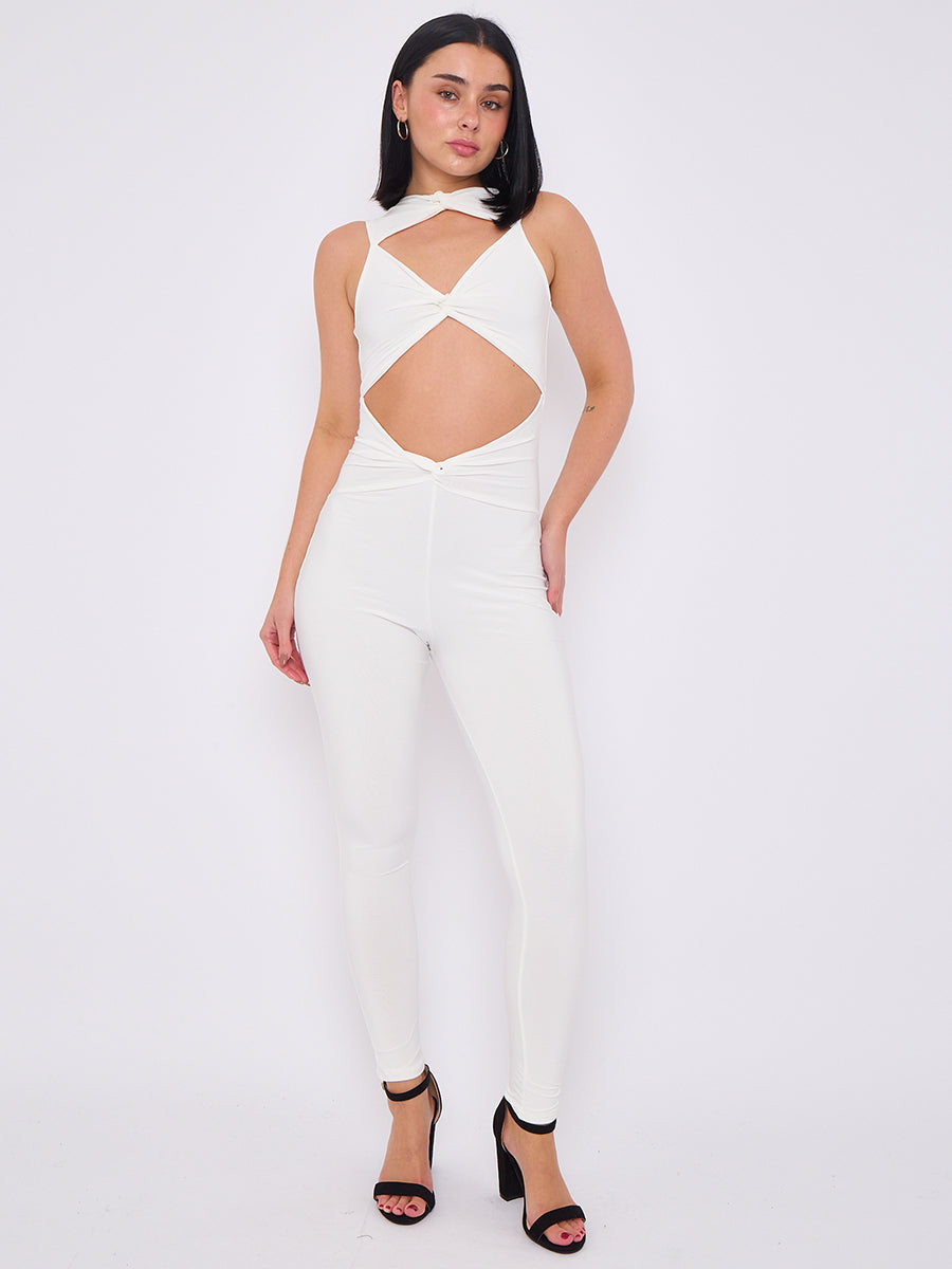 Tie Knot Detail Cut Out Slinky Jumpsuit