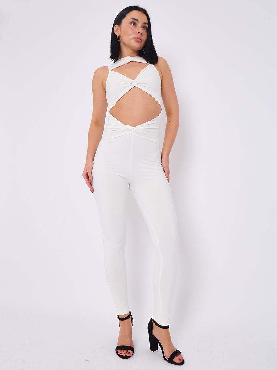 Tie Knot Detail Cut Out Slinky Jumpsuit