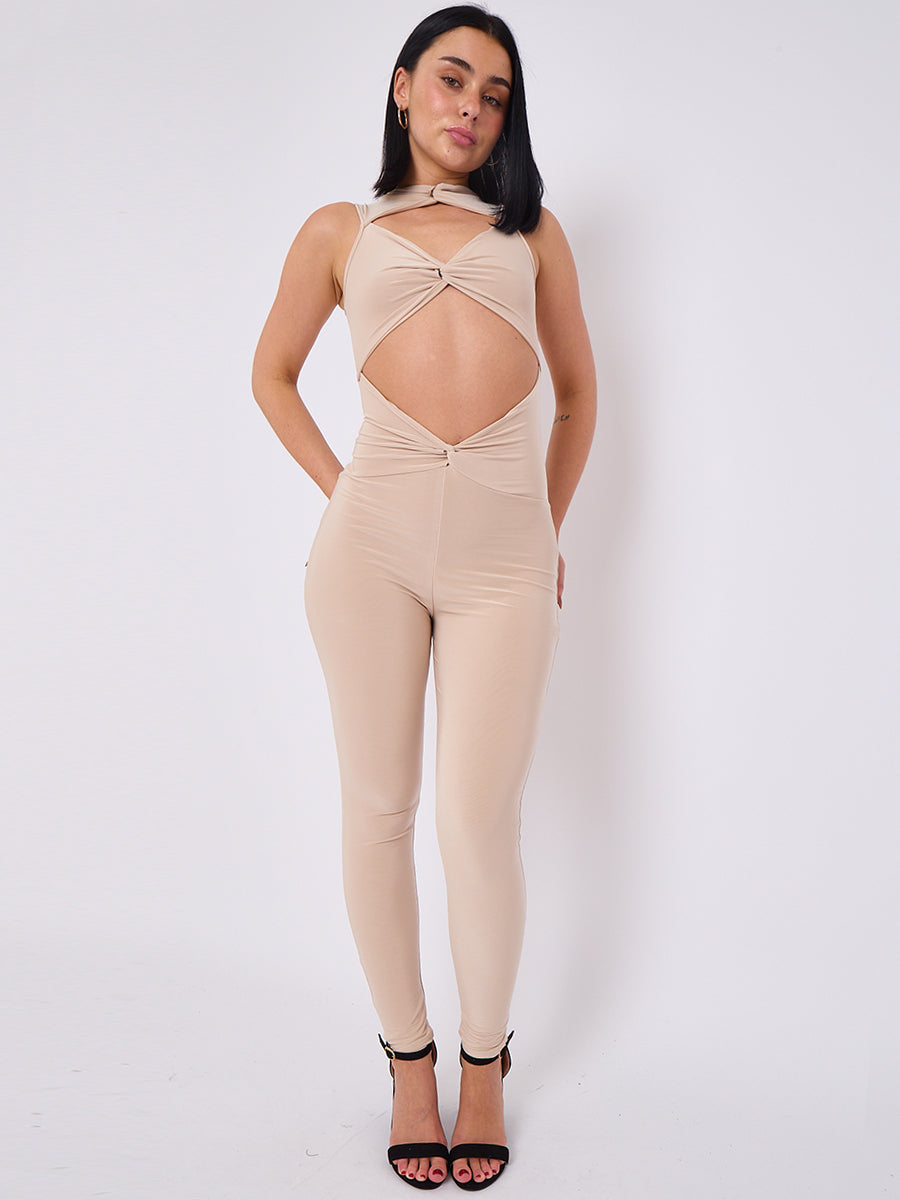 Tie Knot Detail Cut Out Slinky Jumpsuit