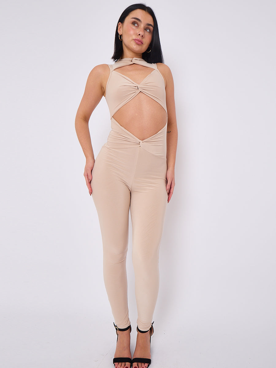 Tie Knot Detail Cut Out Slinky Jumpsuit