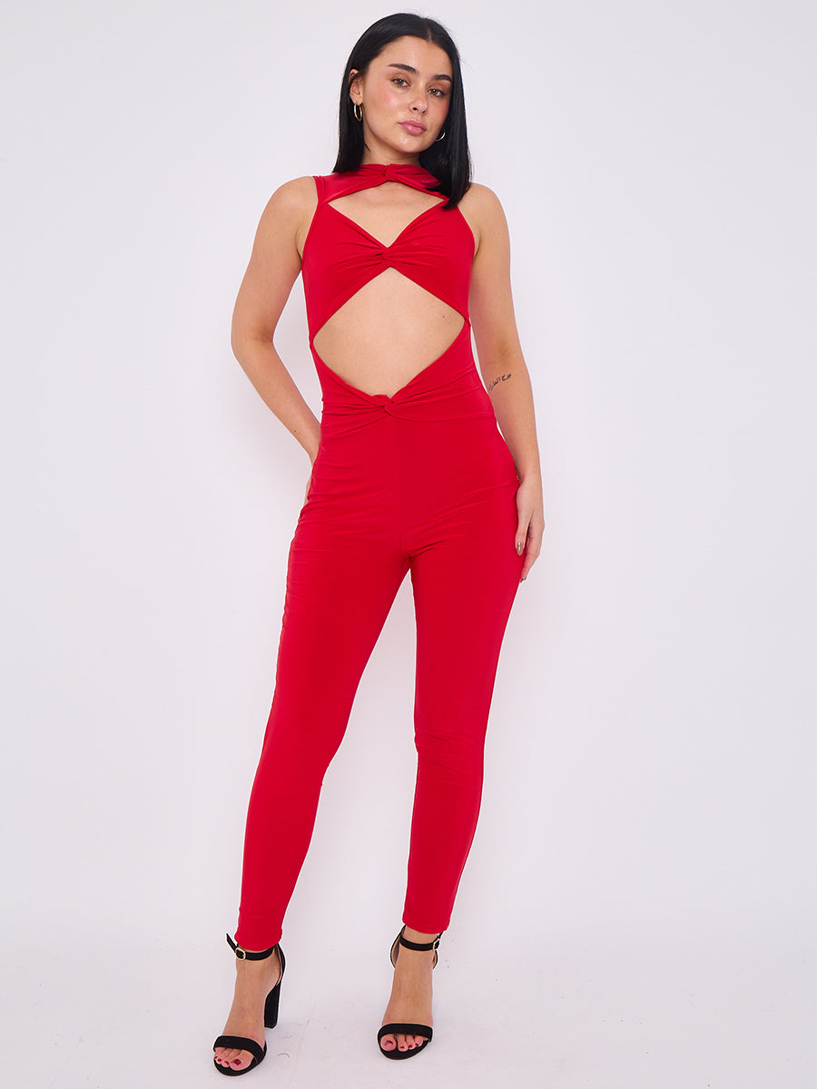 Tie Knot Detail Cut Out Slinky Jumpsuit