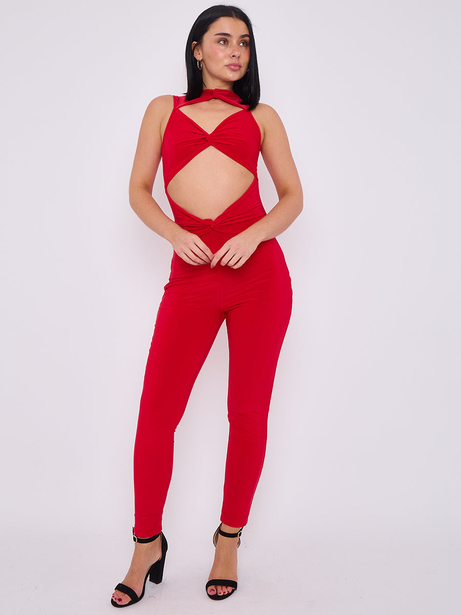 Tie Knot Detail Cut Out Slinky Jumpsuit