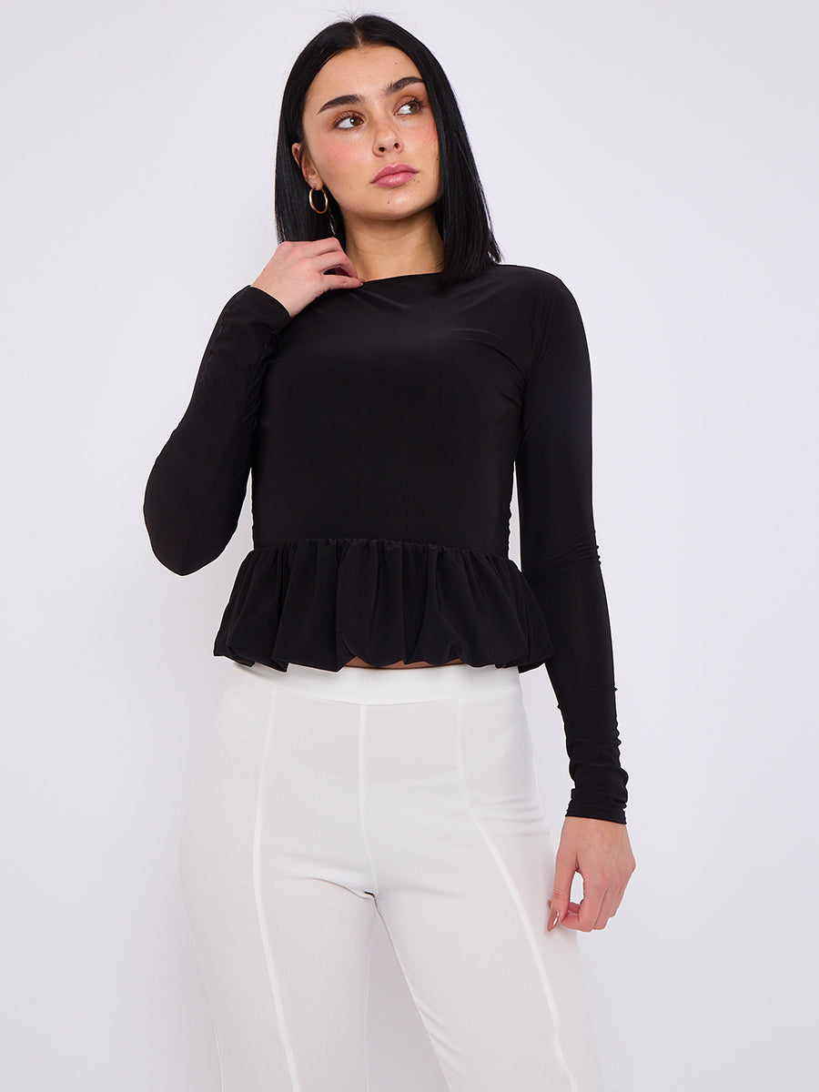 Bubble Hem Slinky Long Sleeve Top