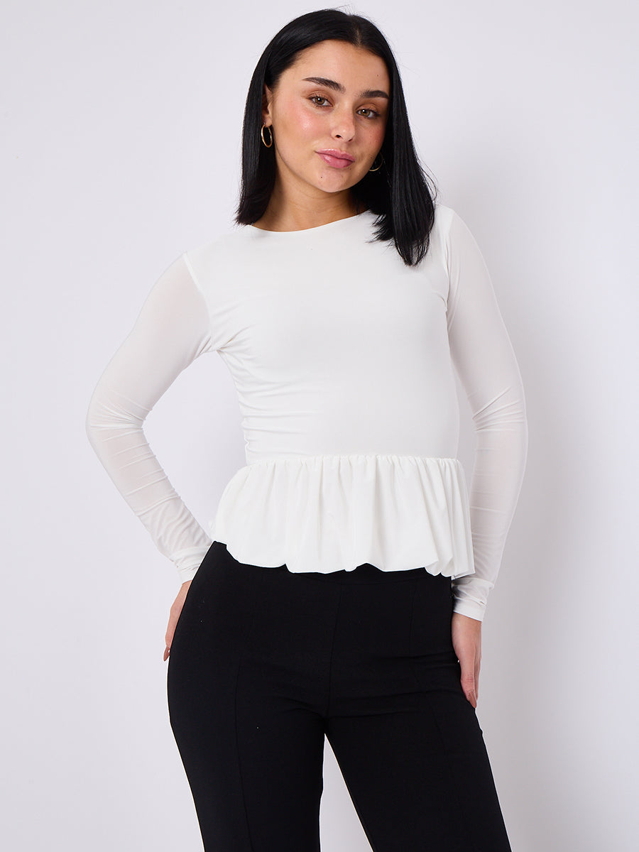 Bubble Hem Slinky Long Sleeve Top