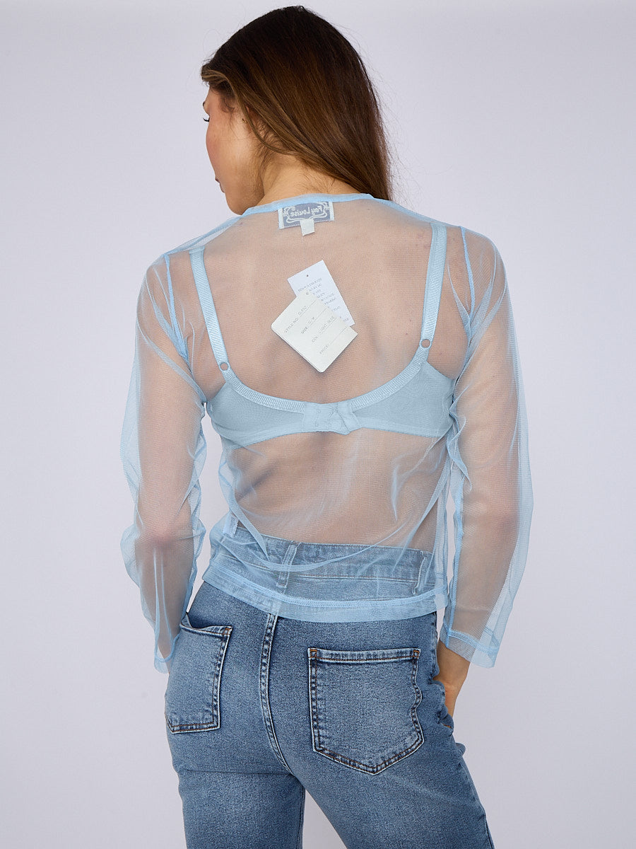 Mesh Button Through Long Sleeve Top