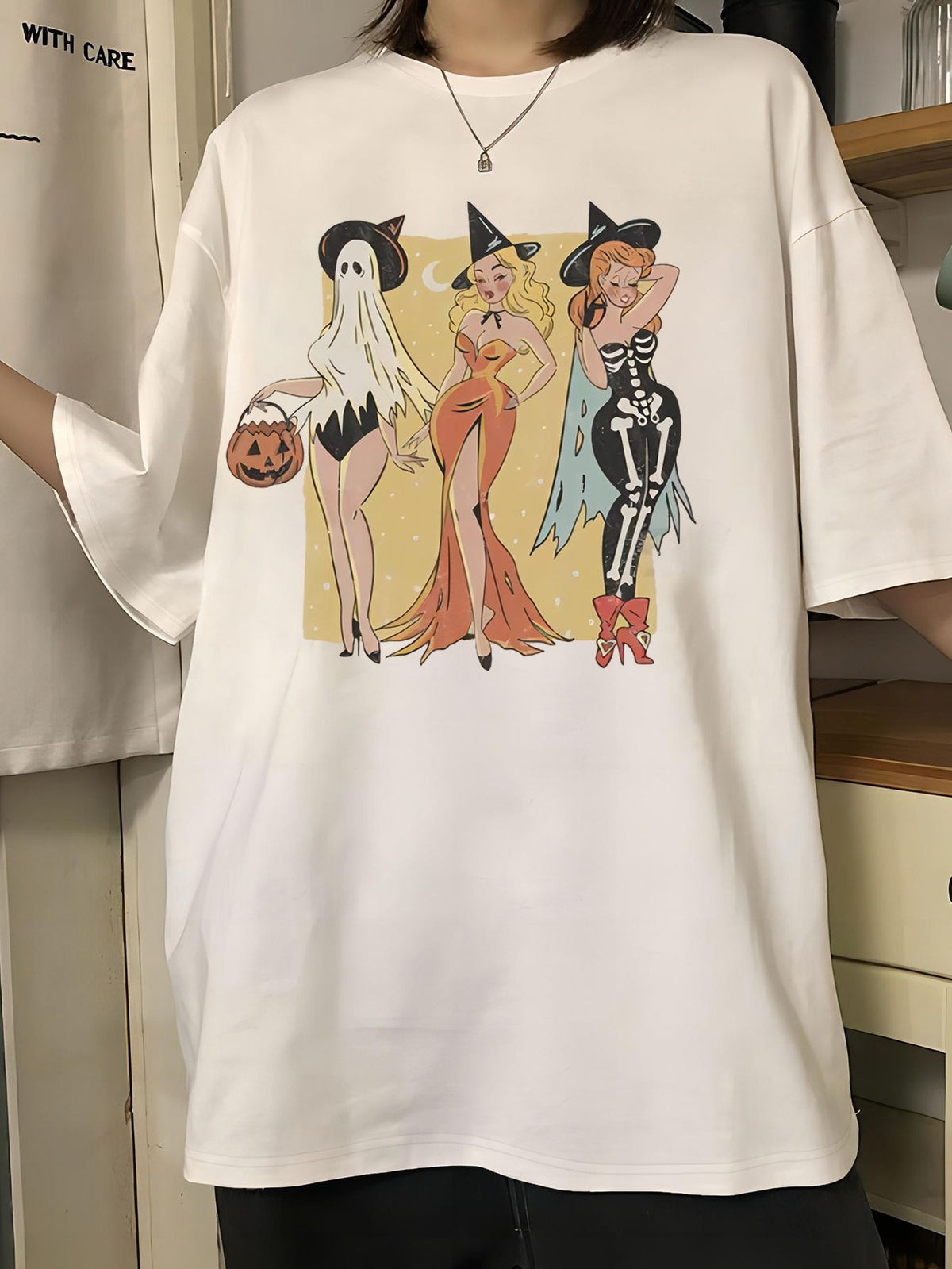 Women's Round Neck Halloween Pumpkin Print Short Sleeve