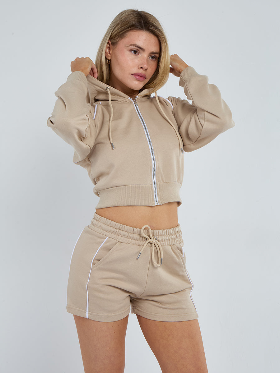 Piping Detail Hoodie & Shorts Co-ord