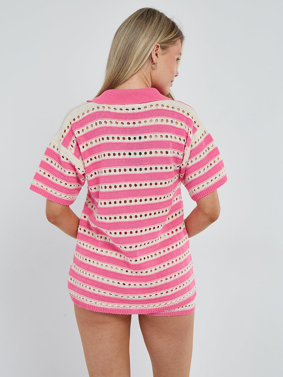 Stripe Crochet Knitted Top and Mirco Shorts