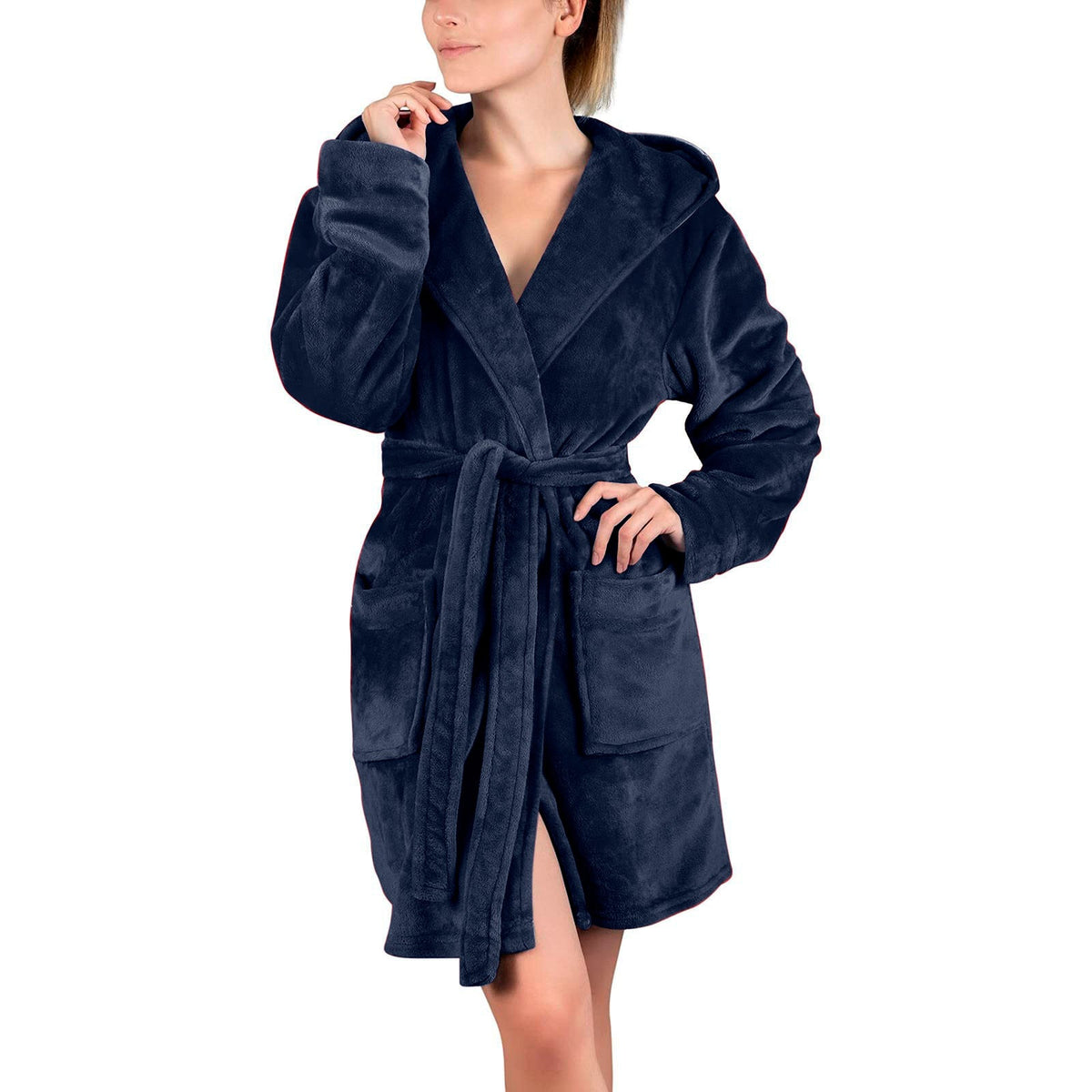 Flannel Plush Solid-color Hooded Thermal Pajamas
