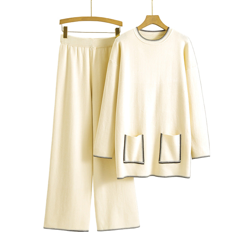 Women’s Knitted Suit – New Western Style Mid-Length Cardigan & Matching Pants