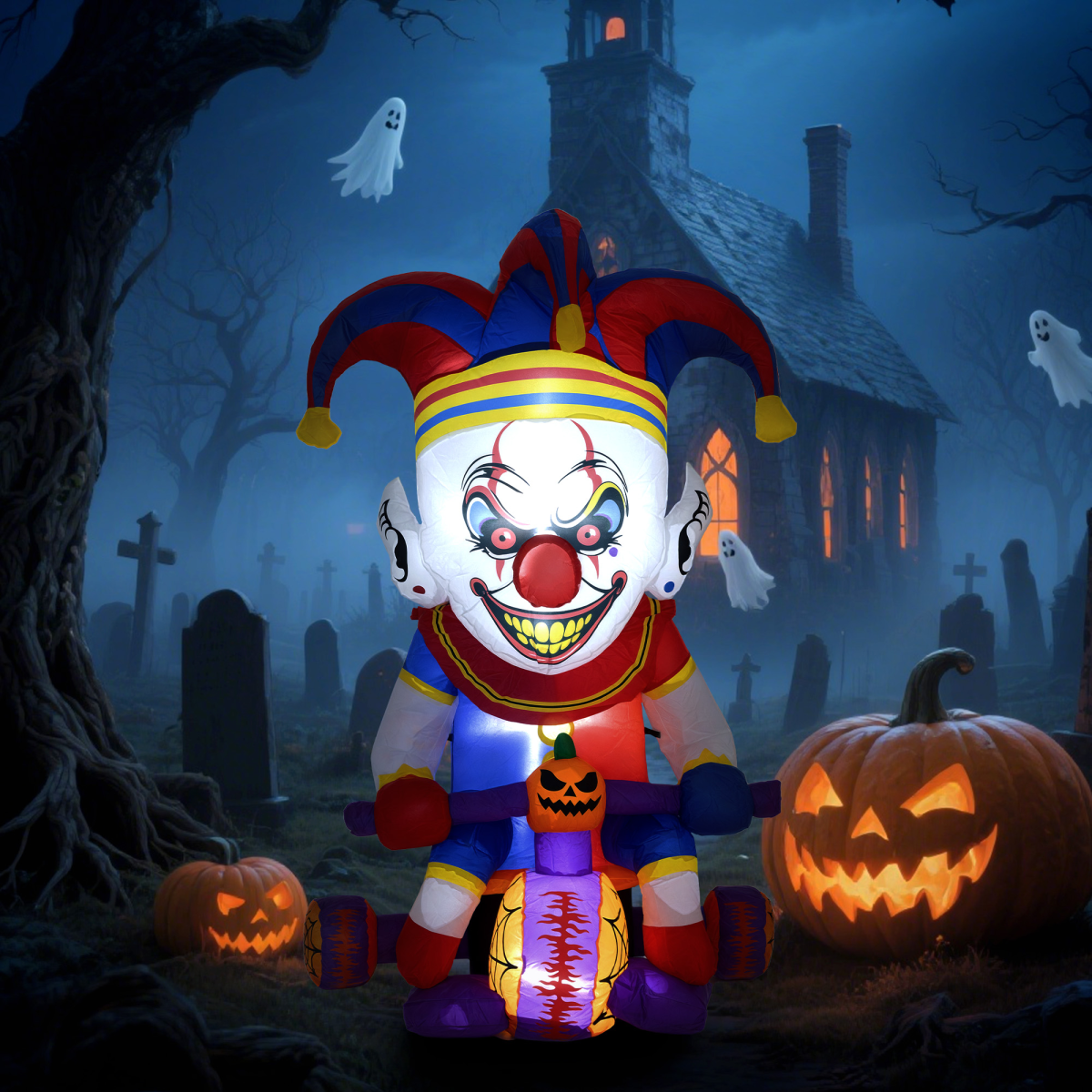Outsunny 4ft Blow Up Outdoor Halloween Decoration, Clown on Bicycle