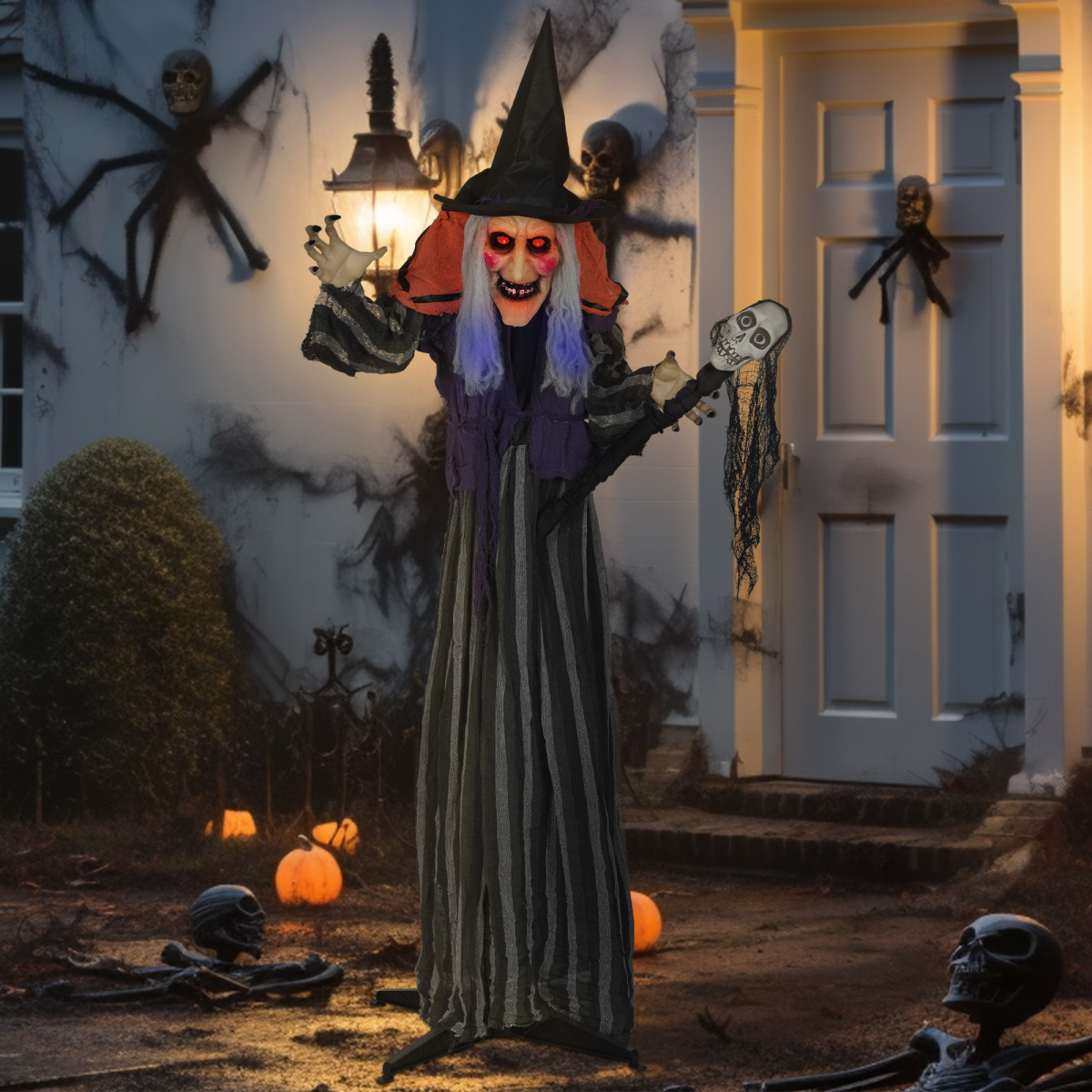 Outsunny Voice Activated Halloween Animatronics Standing Witch & Skull Staff